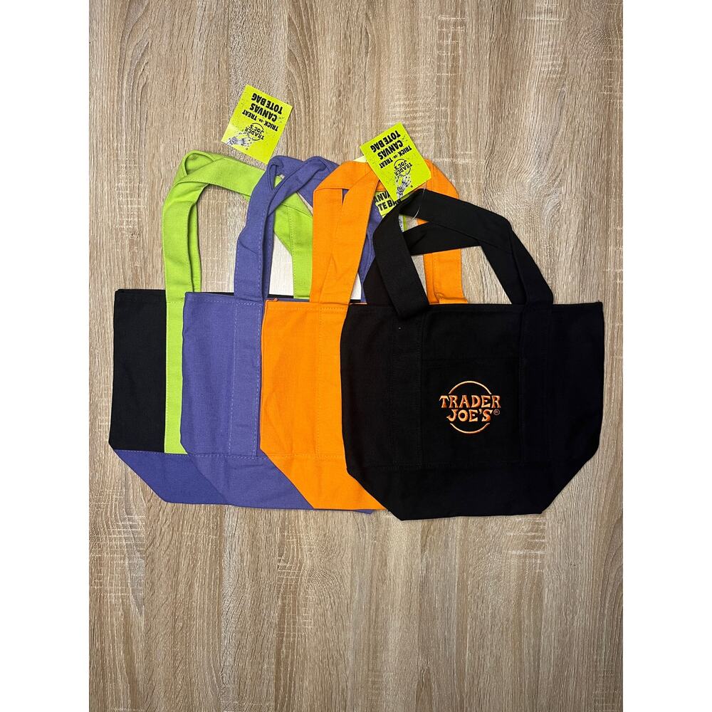 Trader Joes Mini Canvas Tote Bag Set of 4 Halloween LIMITED Fast Ship NWT